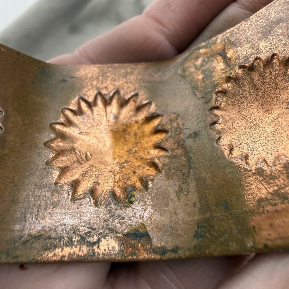 Vintage Copper Cuff Bracelet Stamped Sun Wide 7" - Picture 5 of 7
